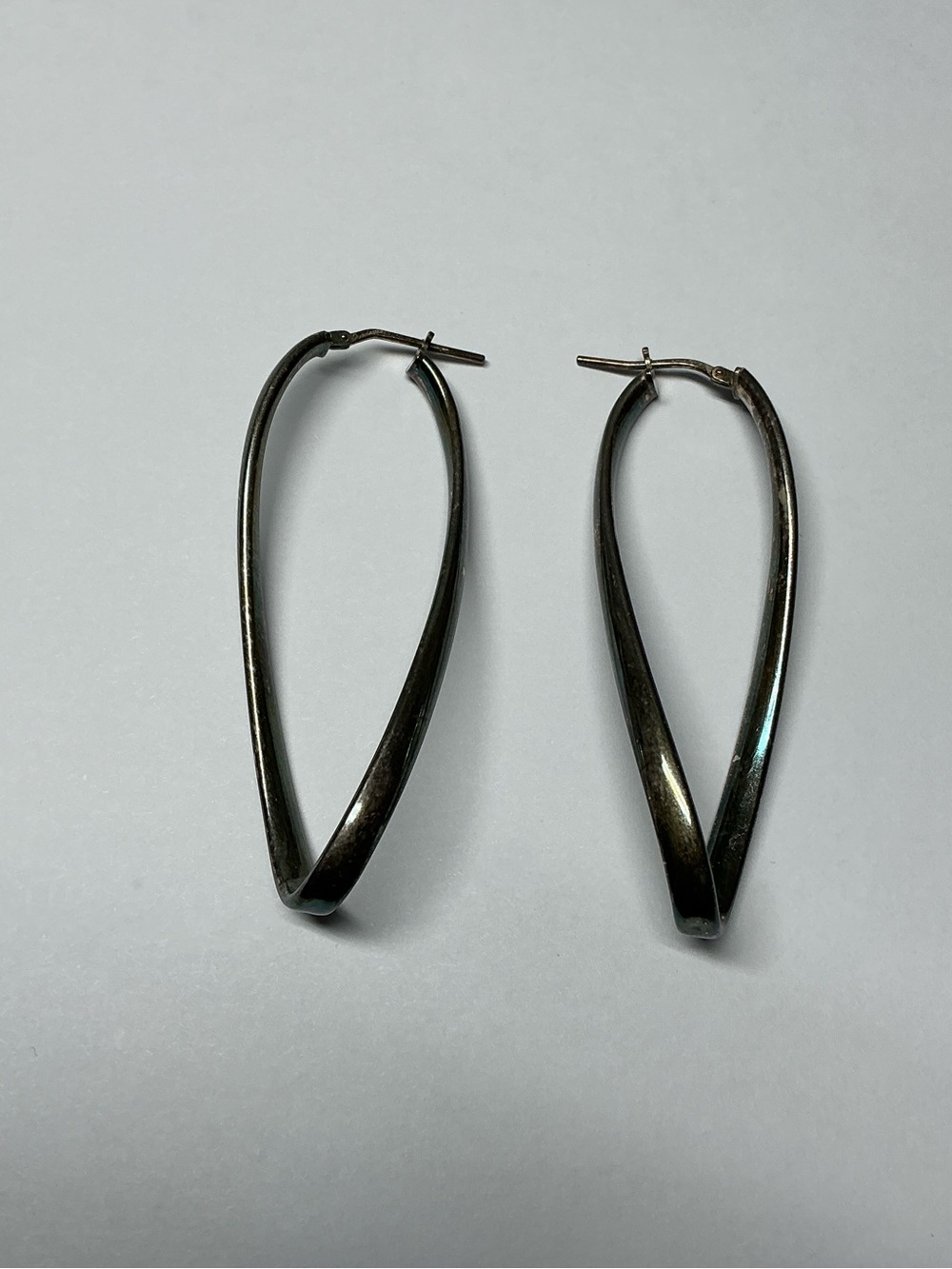 Vintage Sterling Silver Dyadema Long Twisted Hoop Earrings. 2.25 inches long